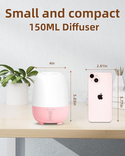 Cordless Essential Oil Diffuser 150ML, Rechargeable Battery, 7H Runtime, 7 LED Lights, Mini Portable Aromatherapy Diffuser for Home, Office, Bathroom, Travel