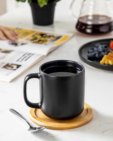 vancasso Stoneware Coffee Mugs Set, 16 oz Ceramic Coffee Cups for Americano Hot Tea Iced Coffee Cold Brew Cocoa Milk Mugs Set of 6, Dishwasher & Microwave Safe, Matte Black
