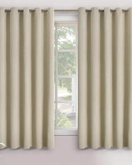 YoungsTex Blackout Curtains for Bedroom 70 x 63 Inch - Thermal Insulated Drapes with Grommet Top Room Darkening for Living Room Heat Light Blocking, 2 Panels, Beige