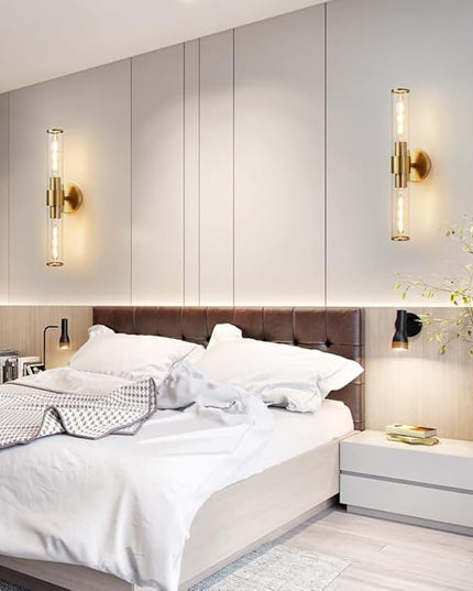 Gold Wall Sconce, Bathroom Light Fixtures in Clear Glass Indoor Wall Sconces, Modern Sconce Wall Lighting Up and Down Vanity Lights Fixtures for Bathroom,Living Room - Bulb Not Included