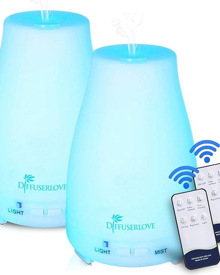 Diffuserlove Diffuser 2 Pack Essential Oil Diffuser 200ML Remote Control Ultrasonic Aromatherapy Diffuser Mist Humidifiers for Bedroom Office Yoga