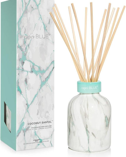 Capri Blue Modern Marble Reed Diffuser Set - Includes Reed Diffuser Sticks, Scented Oil & Glass Bottle - Luxury Scents for Bedroom Decor & Bathroom Air Freshener - Coconut Santal (5.7 fl oz)