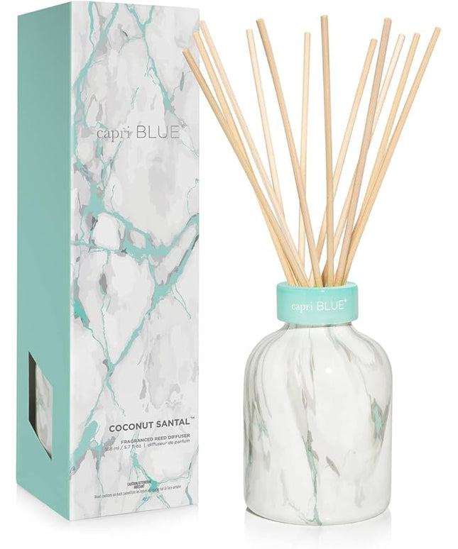 Capri Blue Modern Marble Reed Diffuser Set - Includes Reed Diffuser Sticks, Scented Oil & Glass Bottle - Luxury Scents for Bedroom Decor & Bathroom Air Freshener - Coconut Santal (5.7 fl oz)
