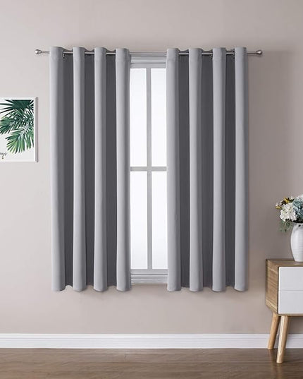 ChrisDowa Grommet Blackout Curtains for Bedroom and Living Room - 2 Panels Set Thermal Insulated Room Darkening Curtains (Light Grey, 52 x 63 Inch)
