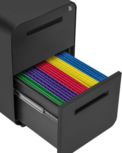 Laura Davidson Furniture Stockpile 2 Drawer Mobile File Cabinet with Lock - Under Desk Metal Filing Cabinet, Legal/Letter File Folders, Wheels and Stationary Feet, Pre-Assembled, Black