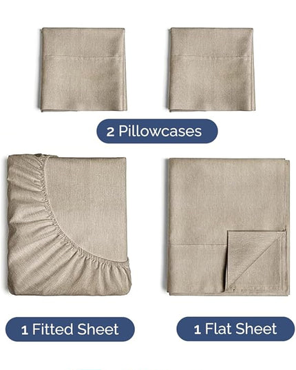 Extra Deep Twin XL Sheet Set - 4 Piece Breathable & Cooling Sheets - Hotel Luxury Bed Sheets Set - Easy Fit - Soft, Wrinkle Free & Comfy Sheets Set - Heathered Beige Sheet Set w/Extra Deep Pockets