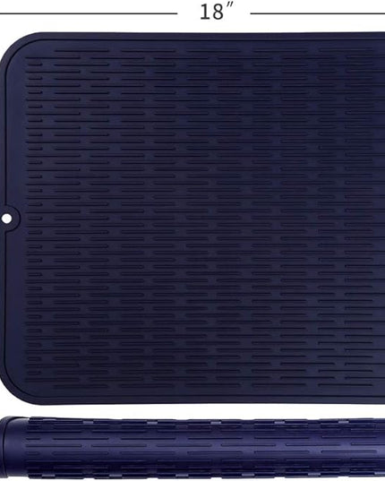Silicone Dish Drying Mat for Multiple Usage,Easy clean,Eco-friendly,Heat-resistant Silicone Mat for Kitchen Counter or Sink,Refrigerator or Drawer Liner Navy Blue XL 18 inches x 16 inches