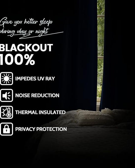 Yakamok Navy Blue 100% Blackout Curtains 84 Inches Long Thermal Insulated Window Curtain for Bedroom Living Room Darkening Set of 2 Panels Grommet Top Drapes with 2 Thick Layers 52x84 Inches Dark Blue