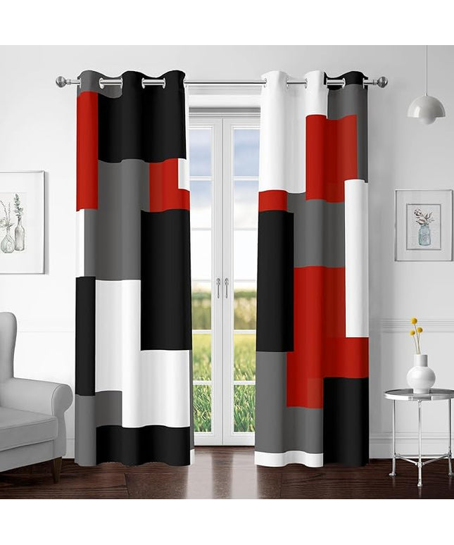 Red Black 100% Blackout Curtains for Bedroom 96 inch Length 2 Panels Set White Grey Modern Abstract Geometric Black Out Curtains Insulated Room Darkening Window Drapes for Living Room, 42Wx96L