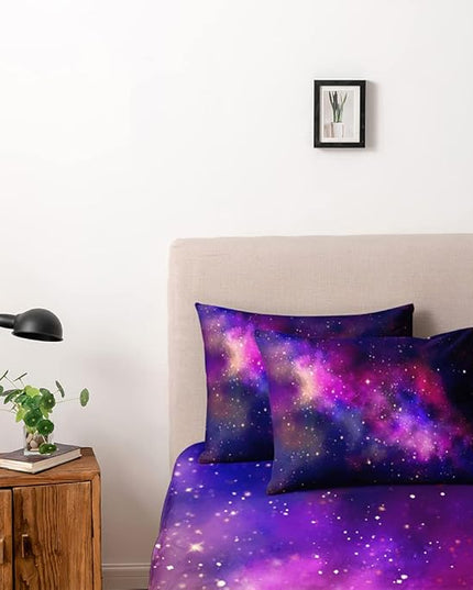 Galaxy Duvet Cover Space Bedding Set Twin Size for Teen Kids, for Boys and Girls Purple Bed Set Printed with 1 Comforter Cover and 2 Pillowcases