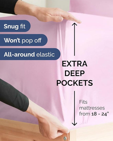 Extra Deep Full Sheet Set - 6 Piece Breathable & Cooling Sheets - Hotel Luxury Bed Sheets Set - Easy & Secure Fit - Soft, Wrinkle Free & Comfy Sheets Set - Light Pink Sheet Set with Extra Deep Pockets