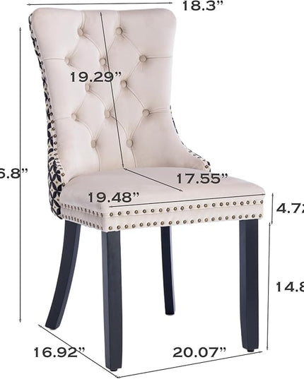 SoarFlash Velvet Dining Chairs Set of 4, Tall Back Side Chair, Modern Upholstered Side Chair with Button Back Ring, Solid Wood Legs (White&Plaid)