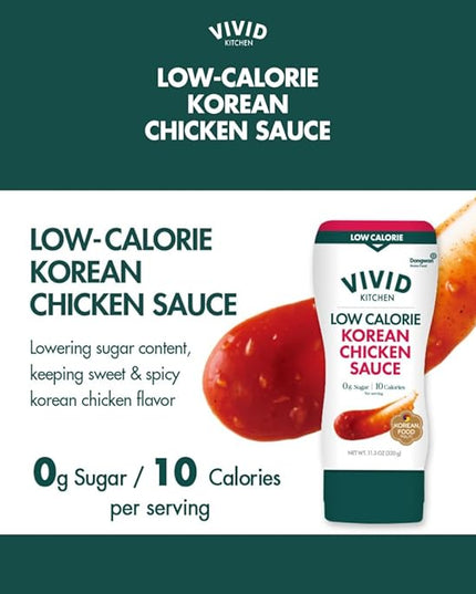 VIVID KITCHEN Korean Chicken Sauce – Low-Calorie, No Preservatives – Sweet and Savory Flavor – Easy Squeeze Bottles – Authentic Korean BBQ Marinade and Dipping Sauce – 2 Pack – 11.33 oz Each