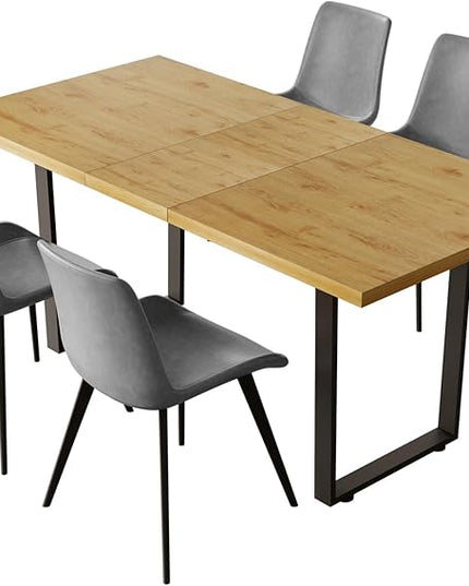 ZckyCine Modern Dining Table Set for 4-6 People Kitchen Dining Room Table Set Extendable Wood Dining Table and 4 Upholstered Chairs, Home Kitchen Furniture