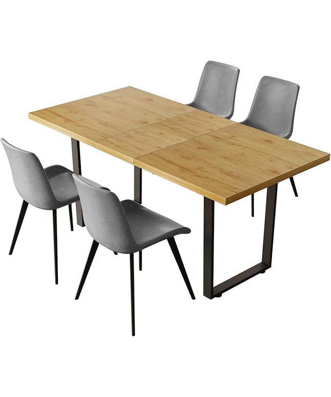 ZckyCine Modern Dining Table Set for 4-6 People Kitchen Dining Room Table Set Extendable Wood Dining Table and 4 Upholstered Chairs, Home Kitchen Furniture