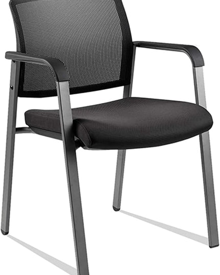 CLATINA Mesh Back Stacking Arm Chairs with Upholstered Fabric Seat and Ergonomic Lumber Support for Office School Church Guest Reception Black