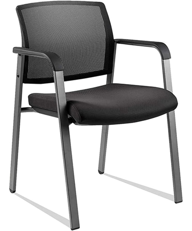 CLATINA Mesh Back Stacking Arm Chairs with Upholstered Fabric Seat and Ergonomic Lumber Support for Office School Church Guest Reception Black
