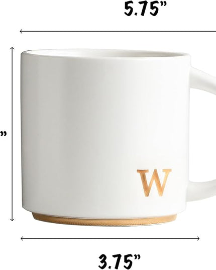 COLLECTIVE HOME - Monogram Ceramic Mugs, 15 oz Golden Initial Coffee Cups, Elegant Alphabet Tea Mugs, Elegant Personalized Mug with Gift Box, Luxurious Cups for Office and Home (w)