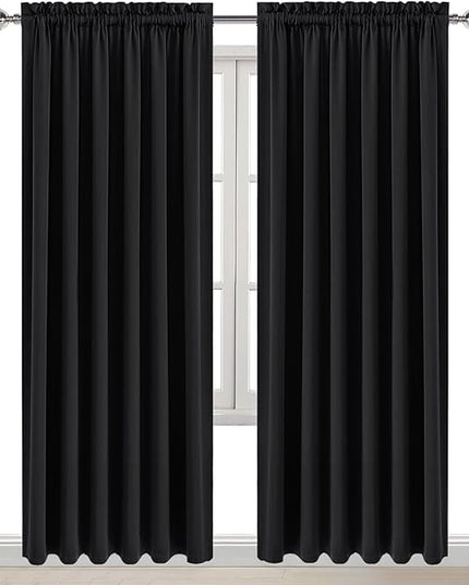 DWCN Blackout Curtains for Living Room Thermal Insulated, Energy Saving & Noise Reducing Bedroom Curtains, Black, W 70x L 84 Inch, Set of 2 Rod Pocket Curtain Panels