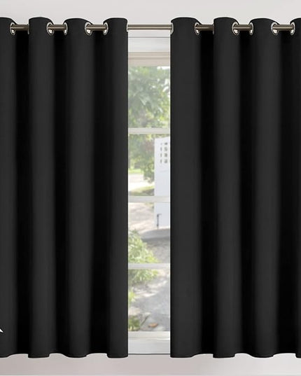 YoungsTex Black Blackout Curtains 45 Inches Length for Short Window - Thermal Insulated with Grommet Room Darkening Curtains for Bedroom Kitchen, 2 Panels, 52 x 45 Inch