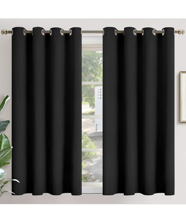 YoungsTex Black Blackout Curtains 54 Inch Long - Short Thermal Insulated Drapes with Grommet Room Darkening for Basement Bedroom Bathroom Window, 2 Panels, 52 x 54 Inch