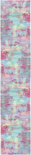 IOHOUZE Abstract Runner Rug 2x10 Ft Washable Runners for Hallways, Non Slip Kitchen Runner Printed Faux Wool Entryway Runner Indoor, Modern Abstract Floor Carpet for Hall Kitchen, Pink Teal