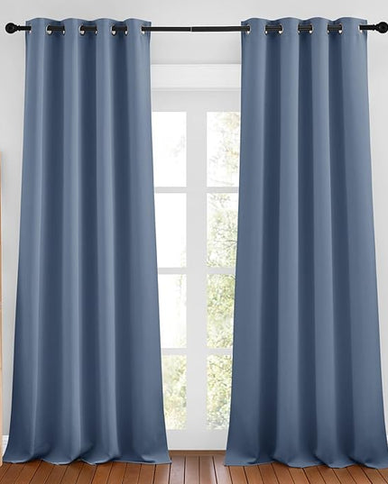 NICETOWN Stone Blue Curtains 96 inches Long, Grommet Thermal Insulated Blackout Curtains Privacy Window Treatments for Boys Room/Living Room, W46 x L96, 2 Panels