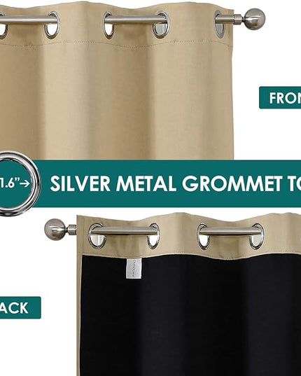 ChrisDowa 100% Blackout Curtains 78 inch Long for Bedroom with Black Liner, 2 Thick Layers Total Blackout Thermal Insulated Grommet Window Curtains 2 Panels Set (Beige, 42 x 78 Inch)