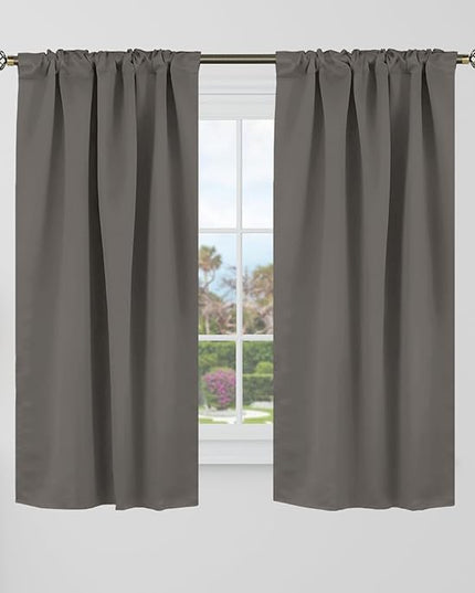 BGment 48 Inch Length Blackout Curtains - 38 x 48 inch Curtains Rod Pocket and Back Tab Thermal Insulated Room Darkening Curtains for Kitchen/Cafe Room, 2 Window Panels, Grey