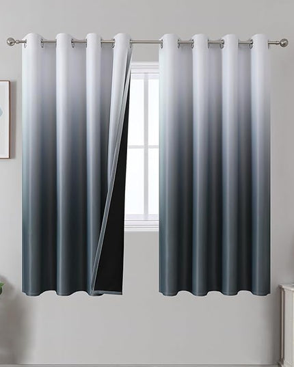 Estelar Textiler Ombre Blackout Curtains for Bedroom 72 Inches Long, Steel Gray and Greyish White Room Darkening Thermal Insulated Grommet Drapes for Living Room,52x72 Inch, Set of 2 Panels