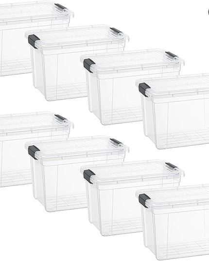 Superio Clear Storage Boxes with Lids, 8.75 Quart Plastic Container Bins for Organizing, Stackable Crates, BPA Free, Non Toxic, Odor Free, Organizers for Home, Office and Dorm, 8 Pack