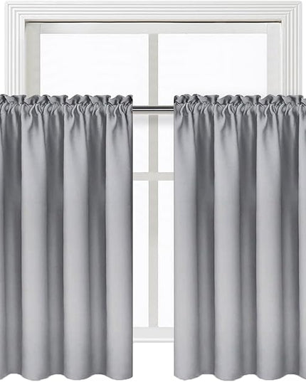 DWCN Blackout Curtains for Living Room Thermal Insulated, Energy Saving & Noise Reducing Bedroom Curtains, Silver Grey, W 52x L 36 Inch, Set of 2 Rod Pocket Curtain Panels