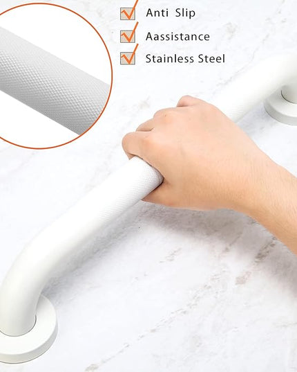 Shower Grab Bar, 2 Pack 16 Inch White Bathroom Grab Bar, 1.25" Diameter 304 Stainless Steel Anti-Slip Grab Bars for Bathtubs and Showers, Handicap Shower Grab Bar for Seniors Elderly