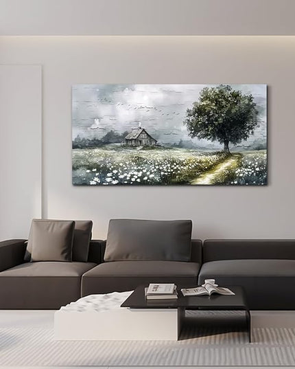 ERQINHUA Gray Canvas Wall Art For Living Room Farmhouse Wall Decor For Bedroom Office Decorations Field scenery Paintings Tree Landscape Wall Pictures Artwork Ready to Hang for Home Decor 20"X40"