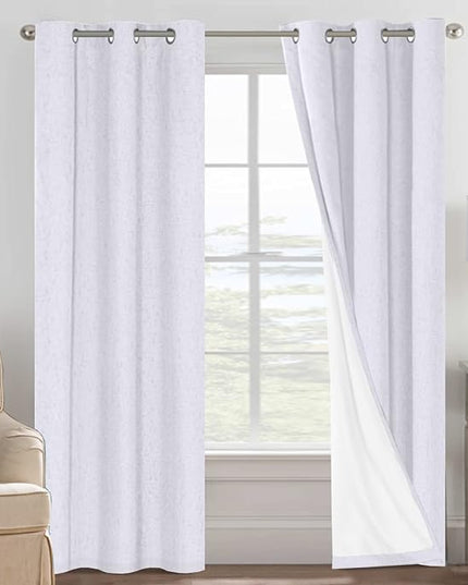 H.VERSAILTEX Primitive Linen Curtains 100% Blackout Curtain Drapes Burlap Curtains with White Thermal Insulated Liner, Grommet Top Drapes Living Room/Bedroom (2 Panels, 42 x 84 Inch, Bright White)