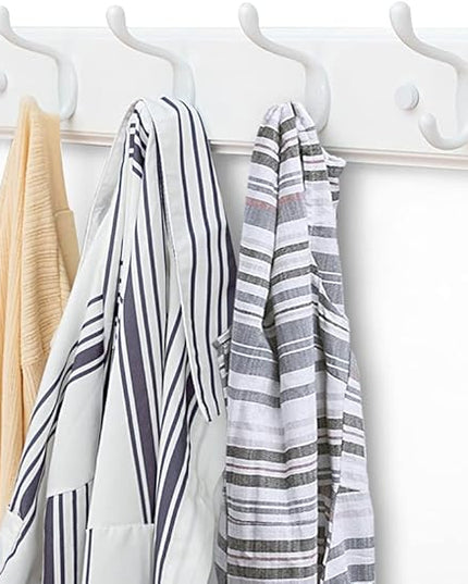 Wooden Coat Rack, Wall-Mounted Organizer for Closet, Entryway, Hallway, Foyer, Bedroom, Heavy Duty Double Hooks for Hanging Towels, Bags, Hats, Jackets, Key (White, 5 Hooks)