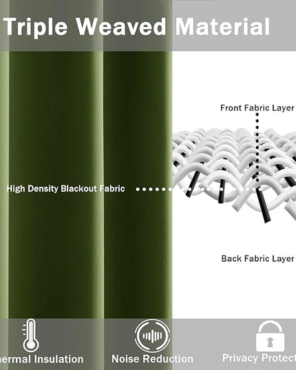 JIUZHEN Olive Green Blackout Curtains for Bedroom - Light Blocking and Noise Reducing Grommet Curtains for Living Room Darkening Curtains, Set of 2 Window Curtain Panels, 38 x 54 Inch Length