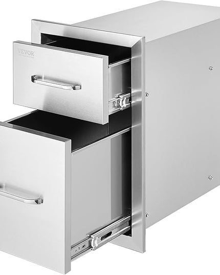 VEVOR Outdoor Kitchen Drawers 13" W x 20.5" H x 21" D, Flush Mount Double BBQ Access Drawer with Stainless Steel Handle, BBQ Island Drawers for Outdoor Kitchens or Patio Grill Station
