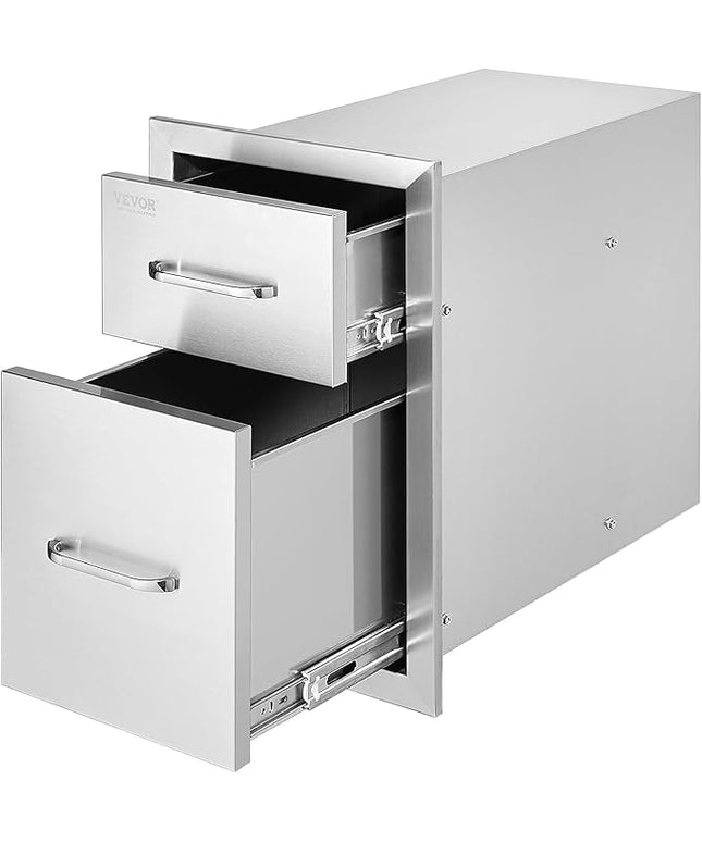 VEVOR Outdoor Kitchen Drawers 13" W x 20.5" H x 21" D, Flush Mount Double BBQ Access Drawer with Stainless Steel Handle, BBQ Island Drawers for Outdoor Kitchens or Patio Grill Station