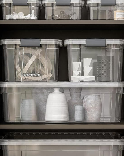 Superio Storage Bins with Lids- 4 Pack, 6.6 Qt Clear Boxes for Organizing, Stackable Plastic Containers- BPA Free, Non-Toxic, Odor Free, Organizer for Home, Office, Dorm