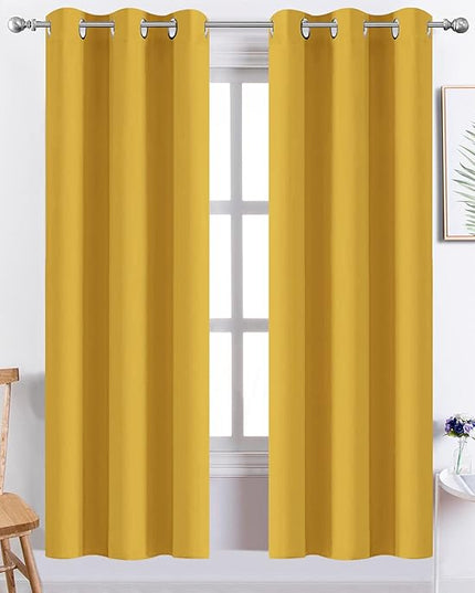 Yakamok Solid Blackout Curtains with Grommet top, Thermal Insulated Room Darkening Drapes for Bedroom(Mustard Yellow, 38Wx72L, One Pair)
