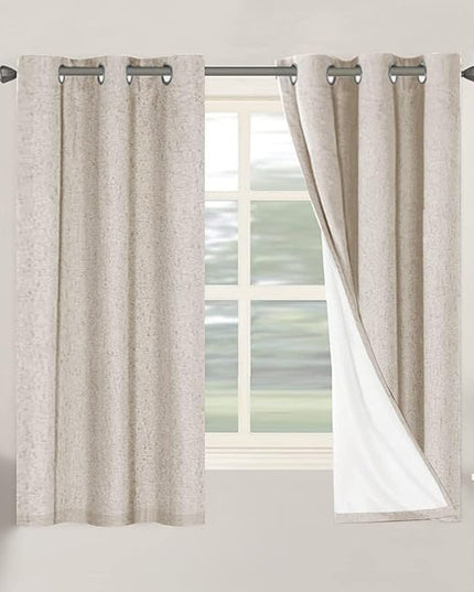 H.VERSAILTEX Primitive Linen Curtains 100% Blackout Curtain Drapes Burlap Curtains with White Thermal Insulated Liner, Grommet Top Drapes Living Room/Bedroom (2 Panels, 42 x 63 Inch, Natural)