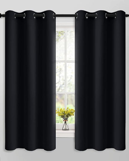 Yakamok 63 Inch Length Blackout Curtains for Bedroom, Thermal Insulated Room Darkening Grommet Top Window Drapes for Living Room,Black,42W x 63L,2 Panels
