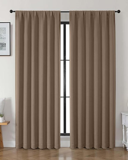 Gwine Brown Blackout Curtains for Bedroom 90 inches Long 2 Panels Set, Solid Noise Reducing Thermal Insulated Blackout Curtains for Living Room with Rod Pocket, Each 50" Wx90 L