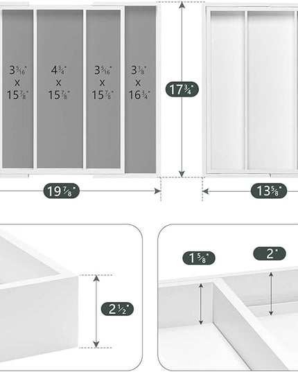 Utensil Organizer for Kitchen Drawers - Bamboo Silverware Tray Expandable 5 Slots Drawer Organizer for Office and Pantry Supplies W13.7-19.9" x L17.6 X H2.5 (White)