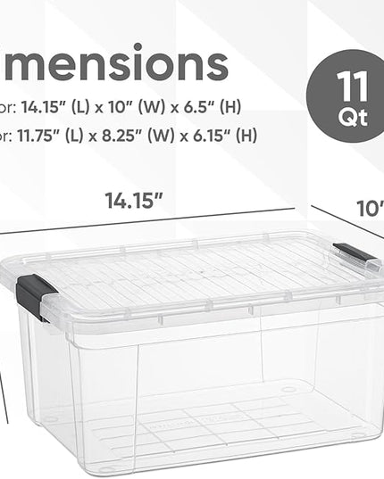 Superio Clear Storage Boxes with Lids, 11 Quart Plastic Container Bins for Organizing, Stackable Crates, BPA Free, Non Toxic, Odor Free, Organizers for Home, Office and Dorm, 8 Pack