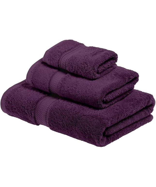 Superior Egyptian Cotton Pile 3 Piece Towel Set, Includes 1 Bath, 1 Hand, 1 Face Towel/Washcloth, Ultra Soft Luxury Towels, Thick Plush Essentials, Guest Bath, Spa, Hotel Bathroom, Plum