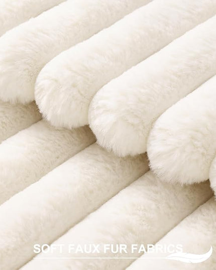 Pallene Faux Fur Plush Throw Pillow Covers 20x20 Set of 2, Luxury Soft Fluffy Striped Decorative Pillow Covers for Sofa, Couch, Living Room, Cream White