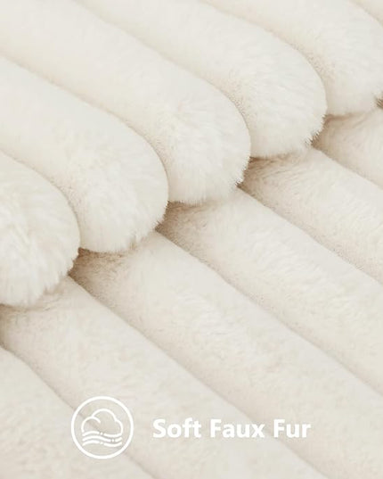 decorUhome Faux Fur Spring Throw Pillow Covers 16x16 Set of 2, Decorative Soft Plush Striped Neutral Couch Euro Pillow Covers with Velvet Back for Sofa, Bed, Living Room Home Decor, Cream White