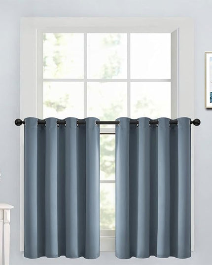 Yakamok Soild Small Window Curtains,Grommet Thermal Insulated Privacy Curtains and Drapes Room Darkening Shades Decent Decor for Kitchen Camper Closet(2 Panels,Stone Blue,52x36 Inch)